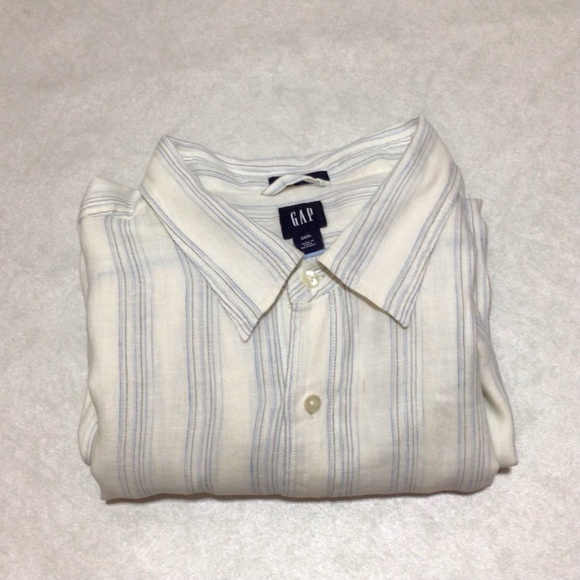 Gap Stripe Long Sleeve Linen Button Down Collard Shirt, Size XXL. - Picture 9 of 9